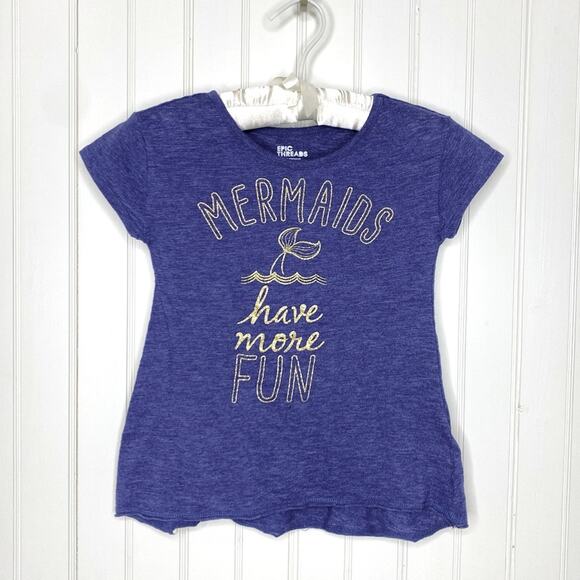 Girls S Epic Threads Navy Blue Gold Sparkle Glitter Mermaid Have More Fun Tee - Picture 1 of 1